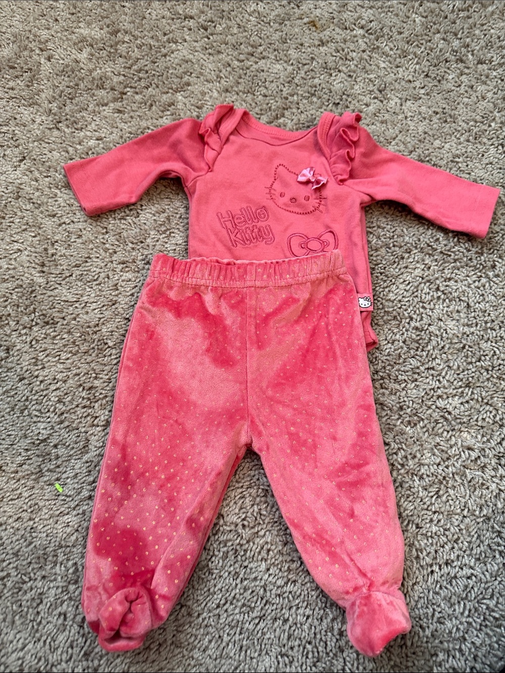 Hello Kitty Coral Pink Ruffle-Sleeve 2-Piece with Footed Pants
